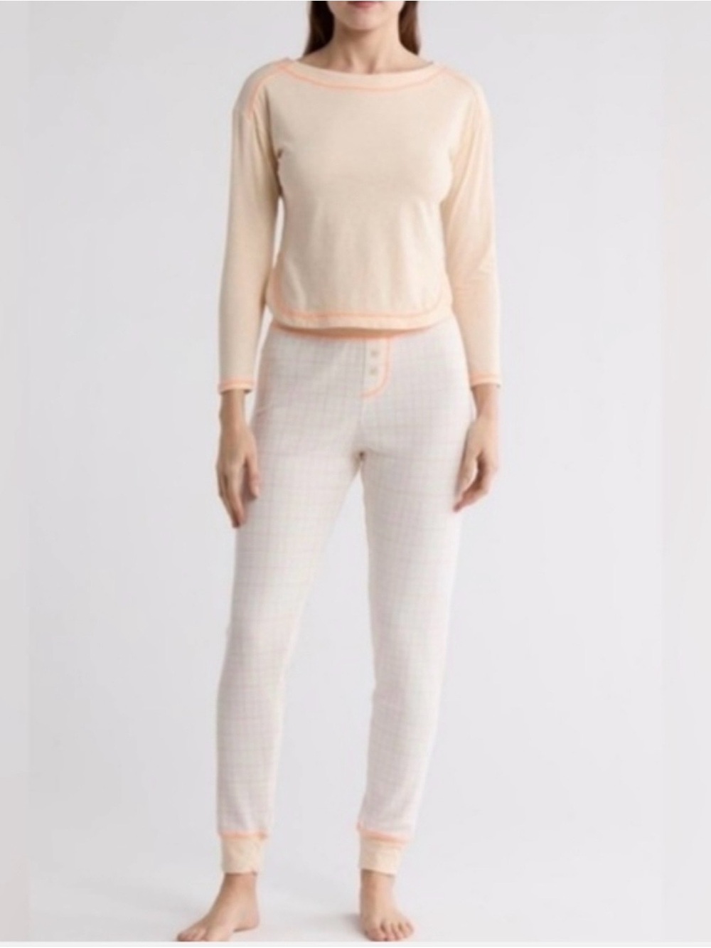 NWT Free People Chill Knit Evening PJ Set in Ivory Combo Size XL